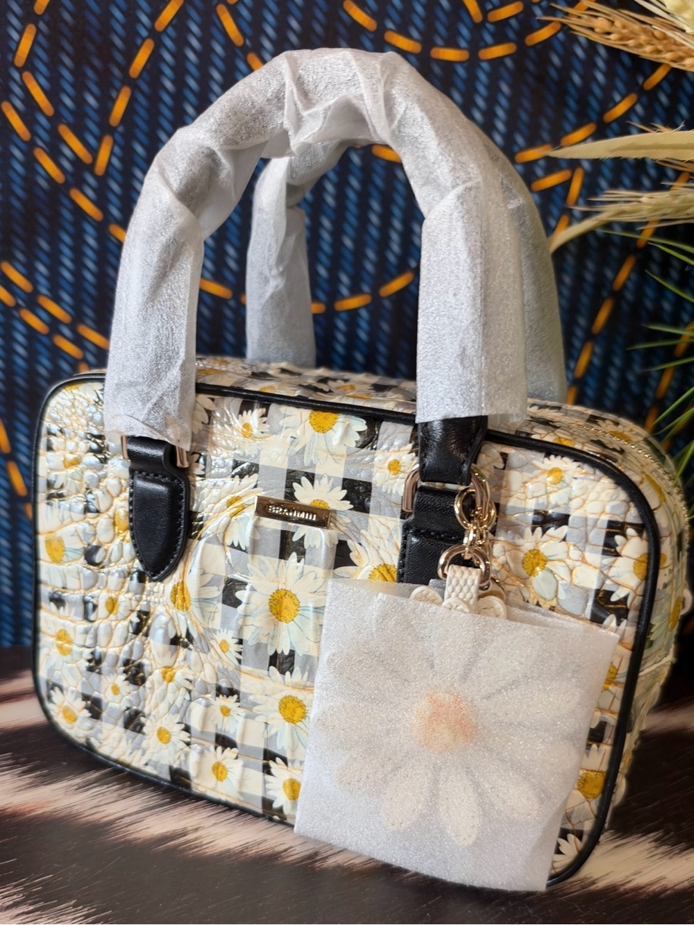Brahmin Mara Multi Petaline Daisy plaid print Leather Adorable bag NWT Crossbody
